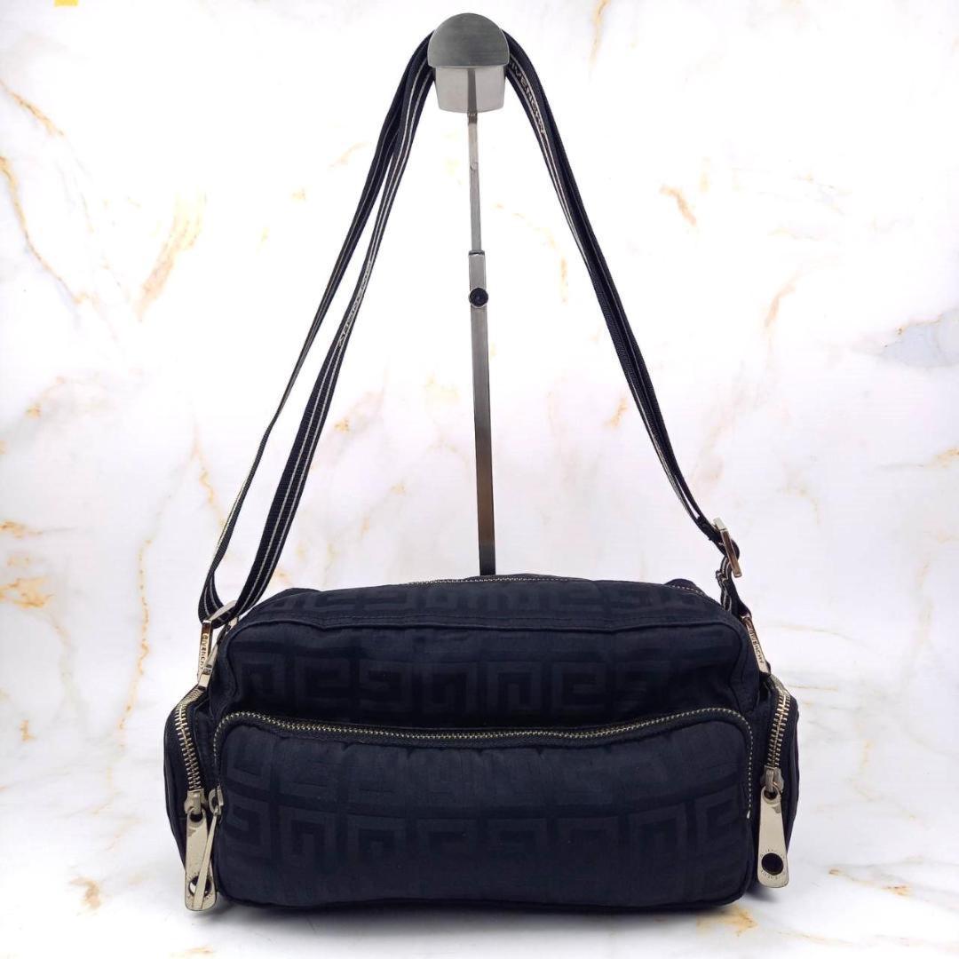 GIVENCHY Shoulder Bag Purse 4G Nylon Black Authentic