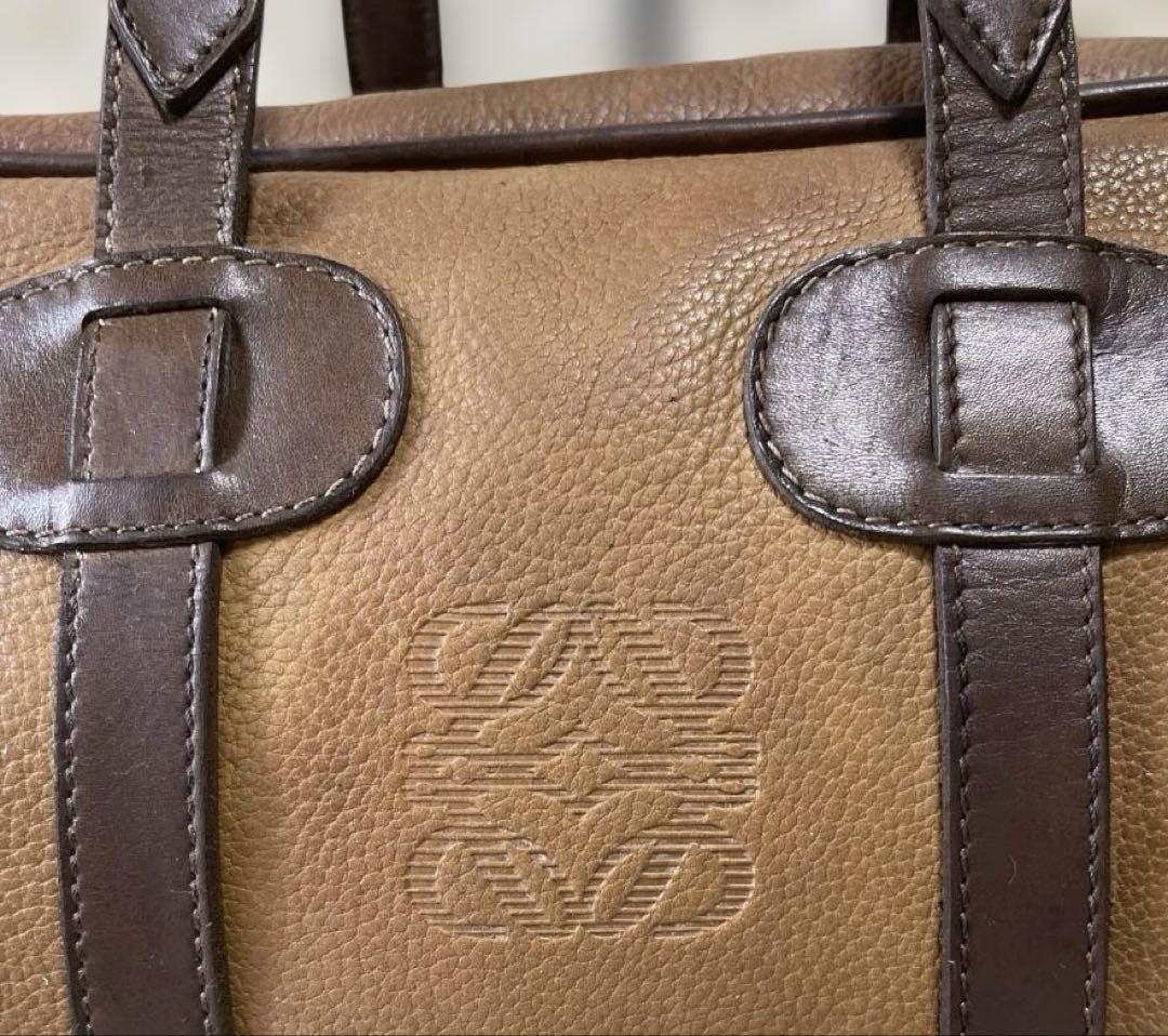 LOEWE Boston Bag Hand Tote Purse Anagram Leather Brown Authentic