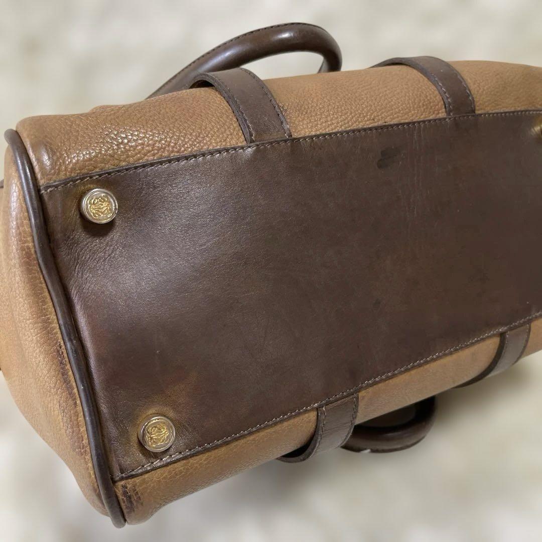 LOEWE Boston Bag Hand Tote Purse Anagram Leather Brown Authentic