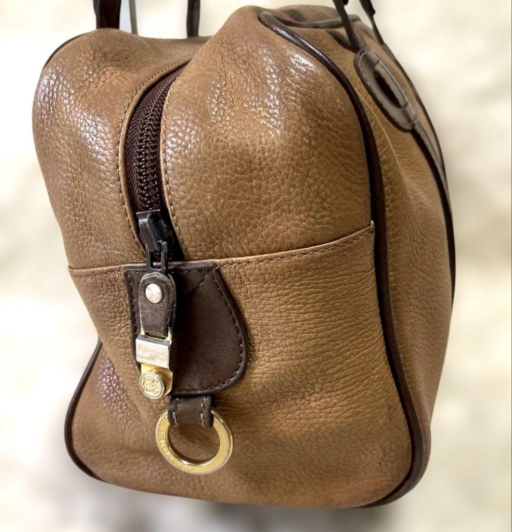 LOEWE Boston Bag Hand Tote Purse Anagram Leather Brown Authentic