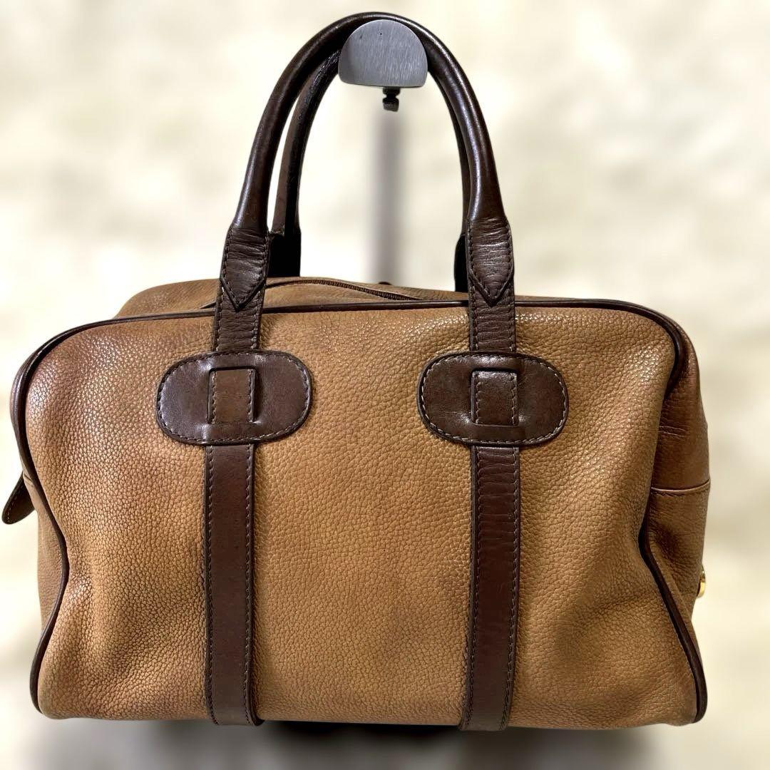 LOEWE Boston Bag Hand Tote Purse Anagram Leather Brown Authentic