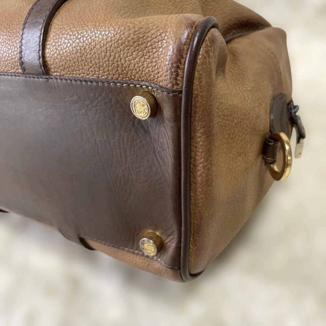 LOEWE Boston Bag Hand Tote Purse Anagram Leather Brown Authentic