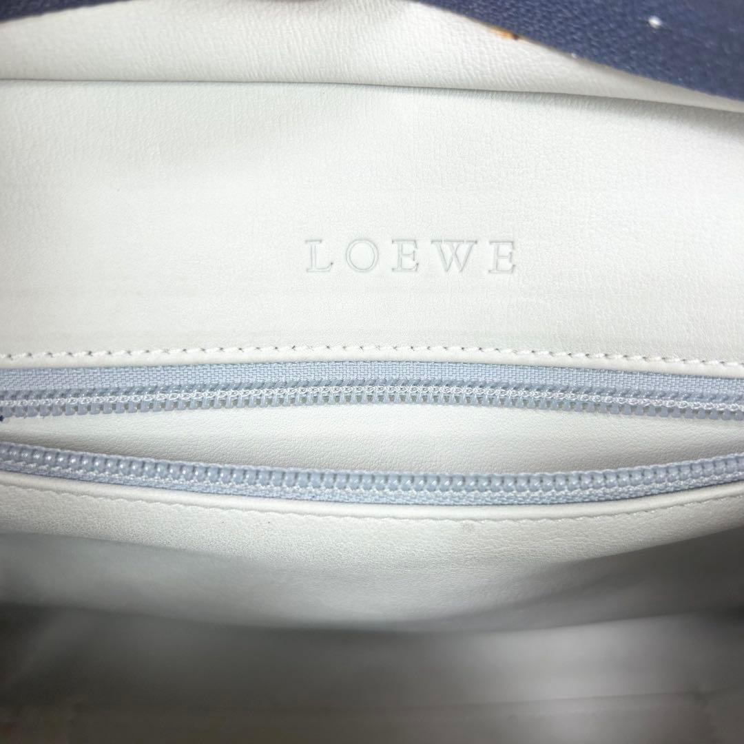 LOEWE Hand Bag Tote Purse Mini Boston Anagram Suede Leather Greige Black Auth