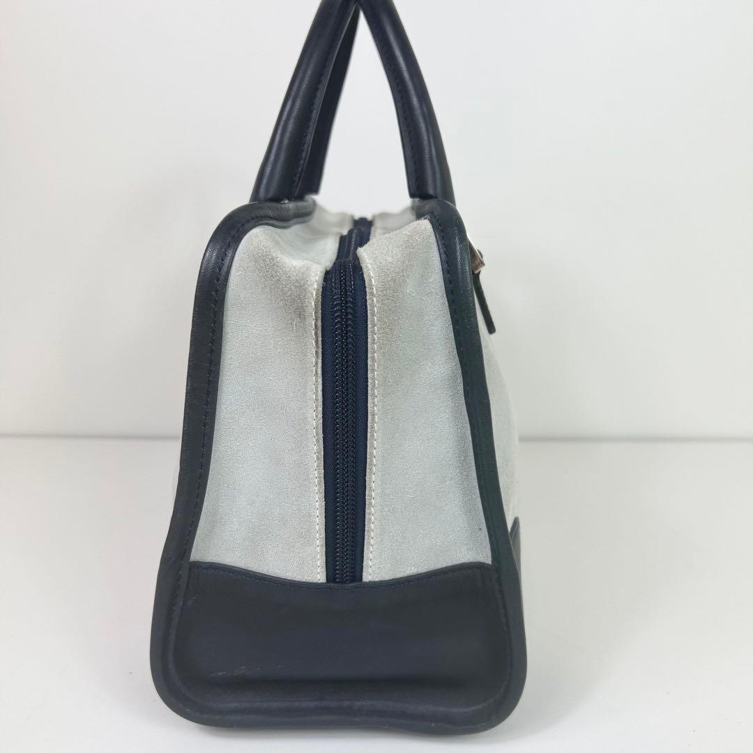 LOEWE Hand Bag Tote Purse Mini Boston Anagram Suede Leather Greige Black Auth