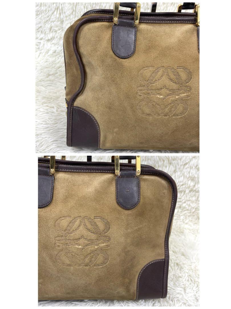 LOEWE Hand Bag Tote Purse Anagram Suede Leather Light Brown Authentic