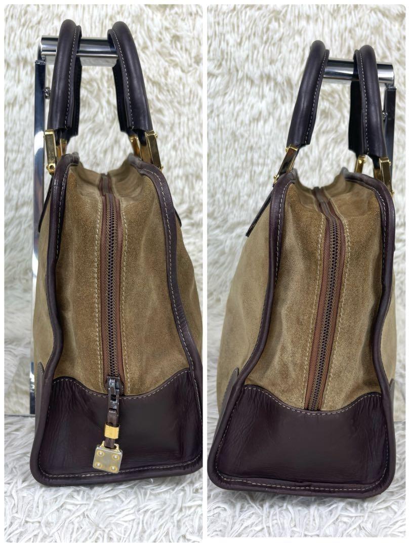 LOEWE Hand Bag Tote Purse Anagram Suede Leather Light Brown Authentic