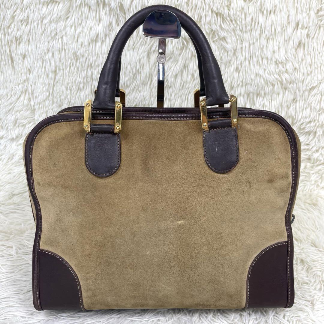 LOEWE Hand Bag Tote Purse Anagram Suede Leather Light Brown Authentic