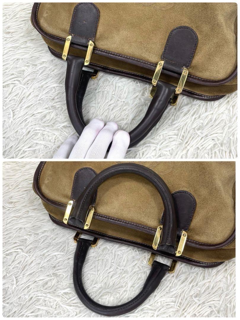 LOEWE Hand Bag Tote Purse Anagram Suede Leather Light Brown Authentic