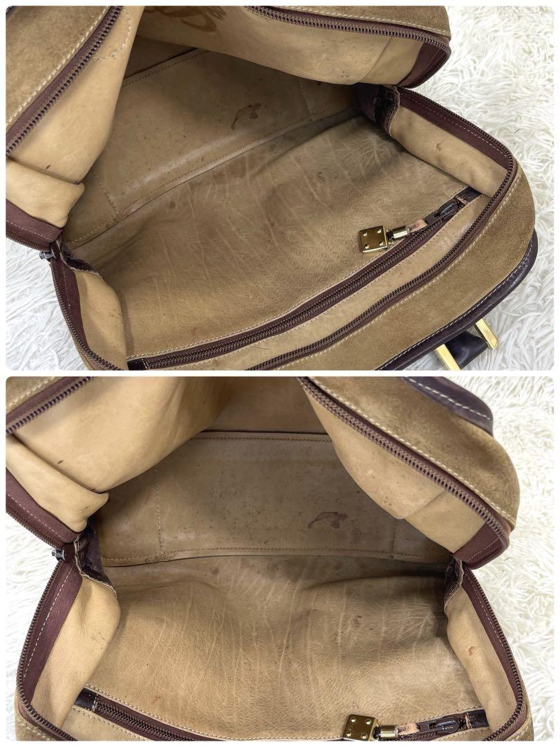 LOEWE Hand Bag Tote Purse Anagram Suede Leather Light Brown Authentic