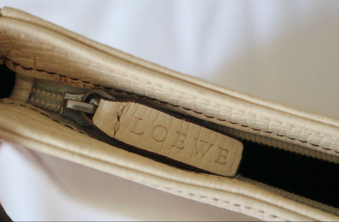 LOEWE Accessory Pouch Hand Pouch Logo OLD Leather Cream Authentic