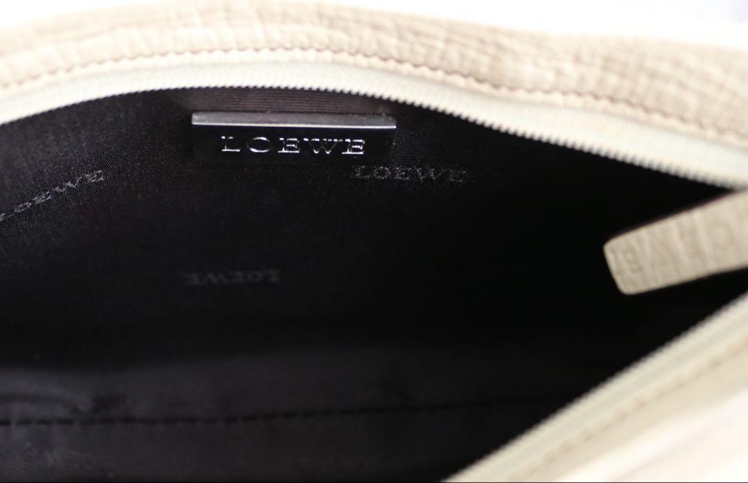LOEWE Accessory Pouch Hand Pouch Logo OLD Leather Cream Authentic