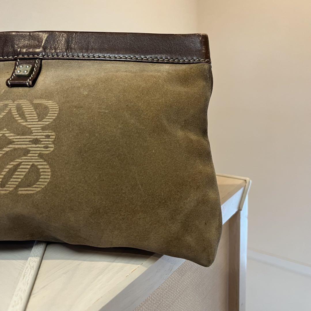 LOEWE Clutch Bag Second Bag Anagram Suede Leather Brown Authentic
