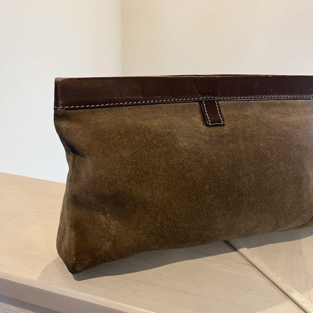 LOEWE Clutch Bag Second Bag Anagram Suede Leather Brown Authentic