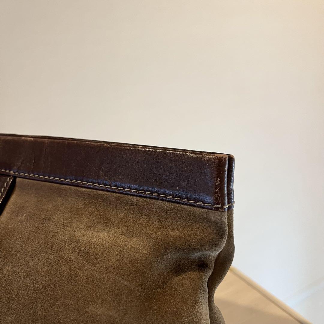 LOEWE Clutch Bag Second Bag Anagram Suede Leather Brown Authentic