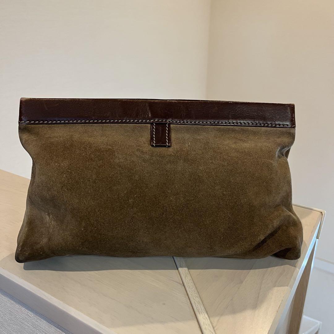 LOEWE Clutch Bag Second Bag Anagram Suede Leather Brown Authentic