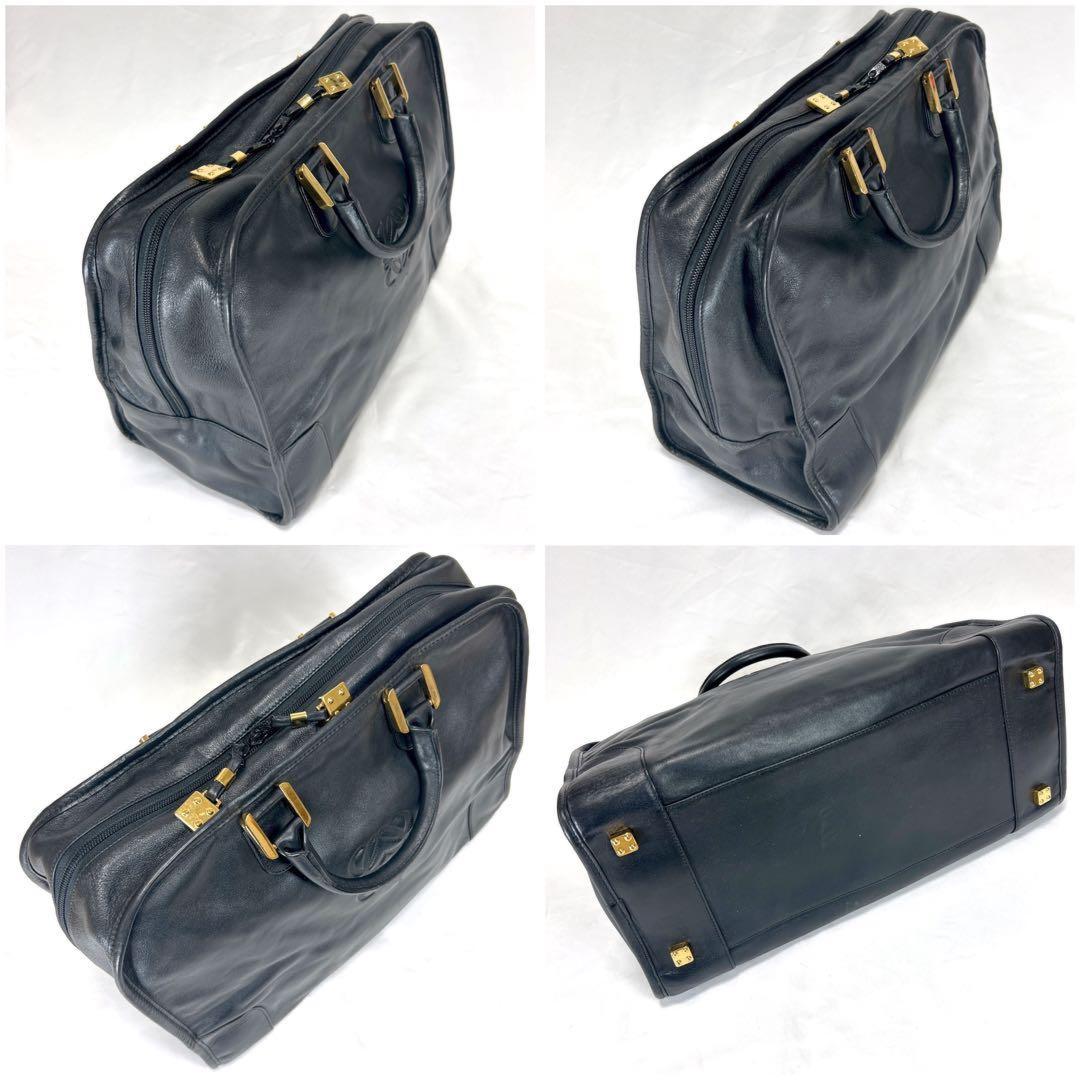 LOEWE Mini Boston Bag Hand Tote Purse Anagram Leather Black Authentic