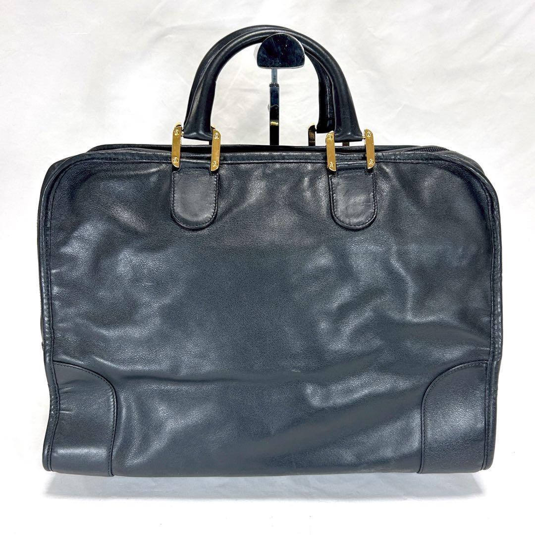 LOEWE Mini Boston Bag Hand Tote Purse Anagram Leather Black Authentic