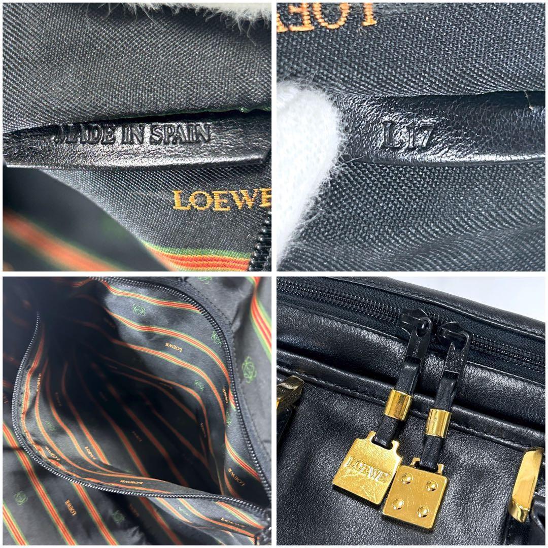 LOEWE Mini Boston Bag Hand Tote Purse Anagram Leather Black Authentic
