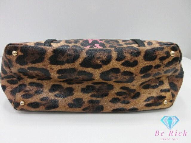 Dolce & Gabbana Hand Bag Tote Purse Leopard PVC Leather Brown Pink Authentic