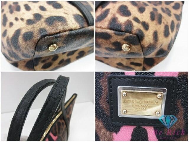 Dolce & Gabbana Hand Bag Tote Purse Leopard PVC Leather Brown Pink Authentic