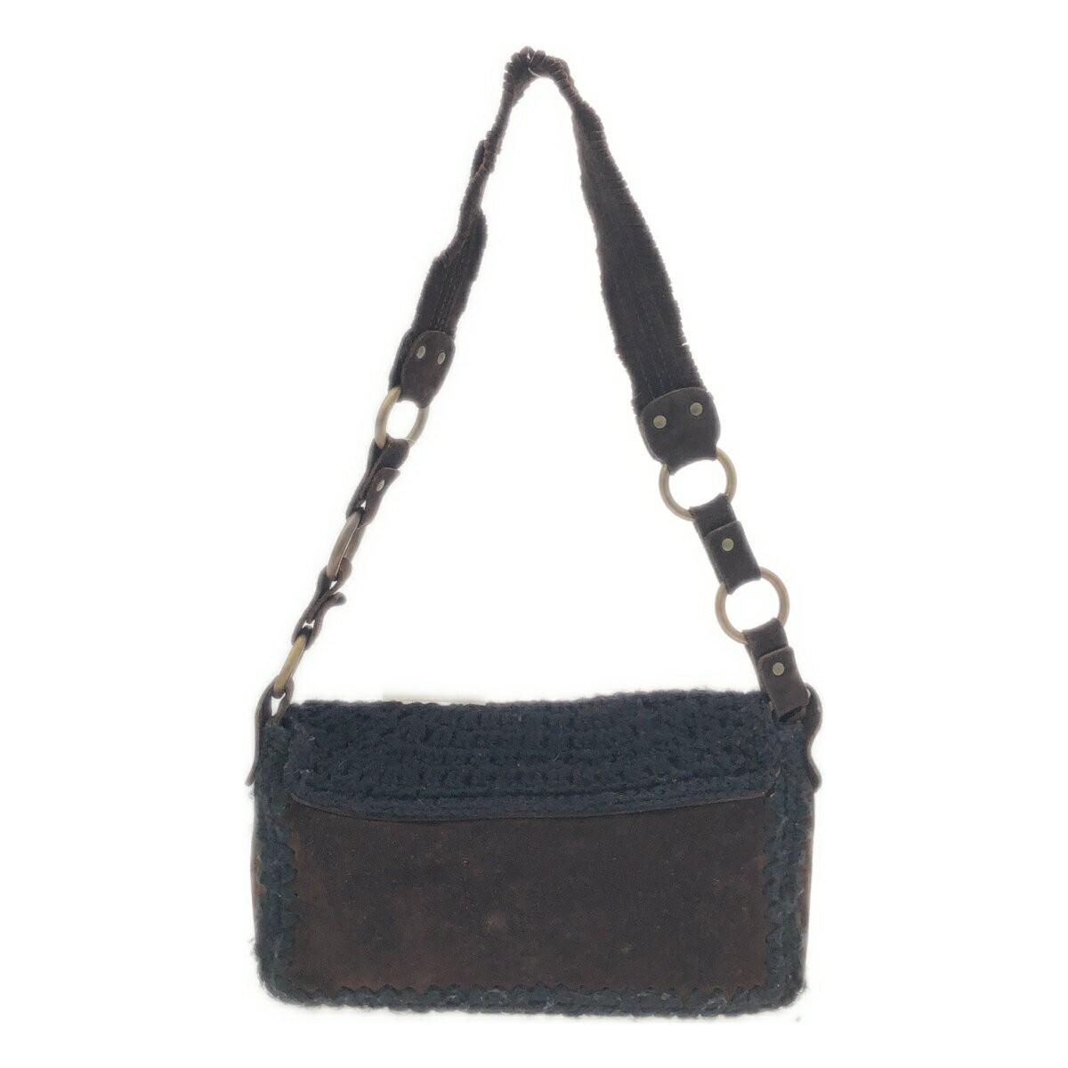Dolce & Gabbana Shoulder Bag Purse Leopard Knit Suede Leather Black Brown Auth