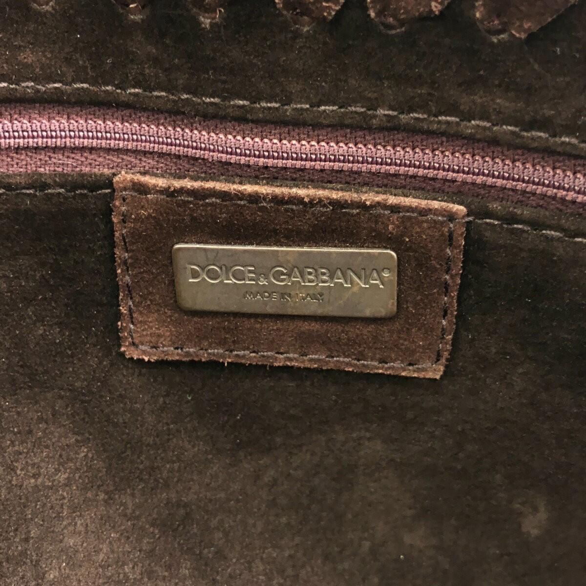 Dolce & Gabbana Shoulder Bag Purse Leopard Knit Suede Leather Black Brown Auth