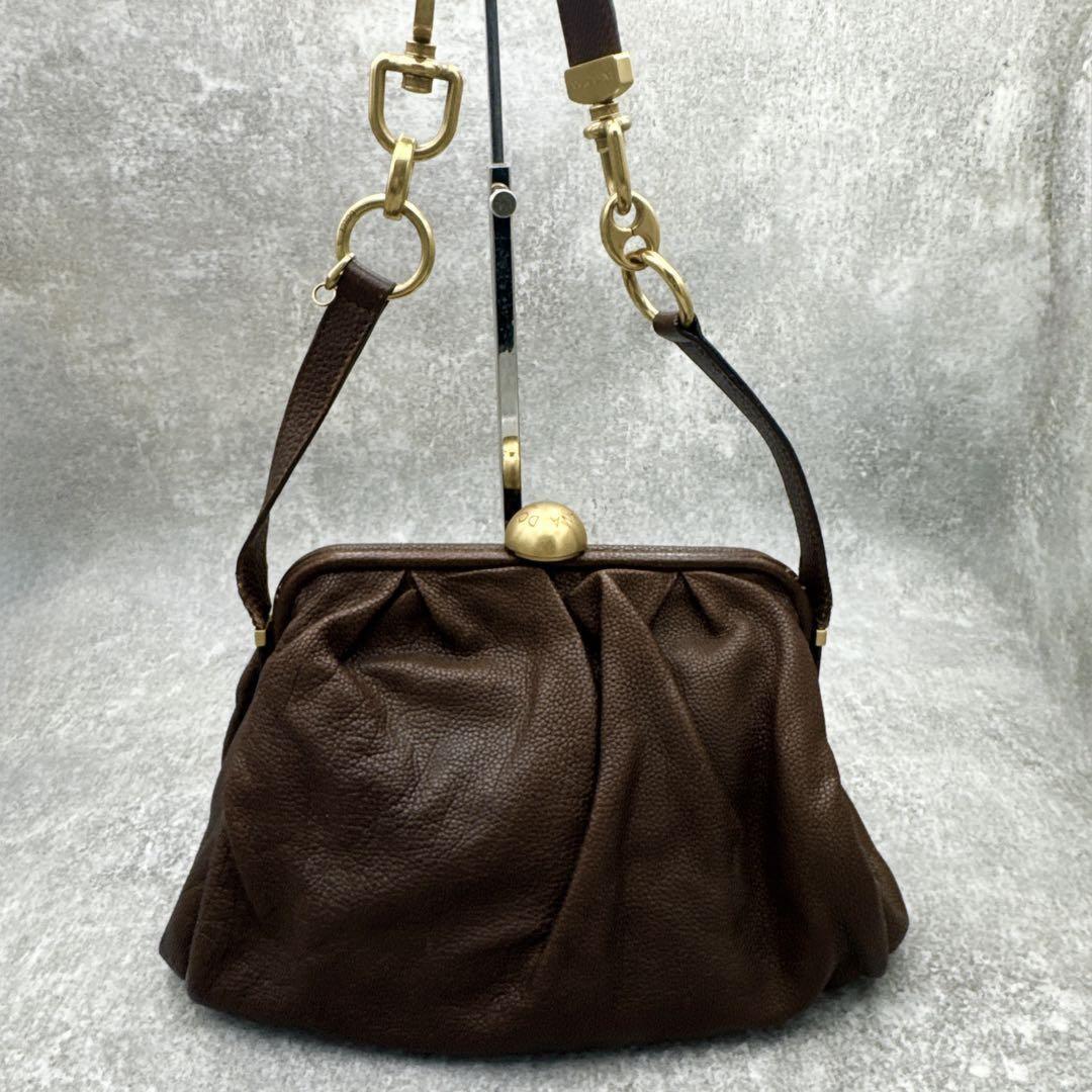 Dolce & Gabbana Shoulder Bag Purse KissLock Leather Brown Authentic