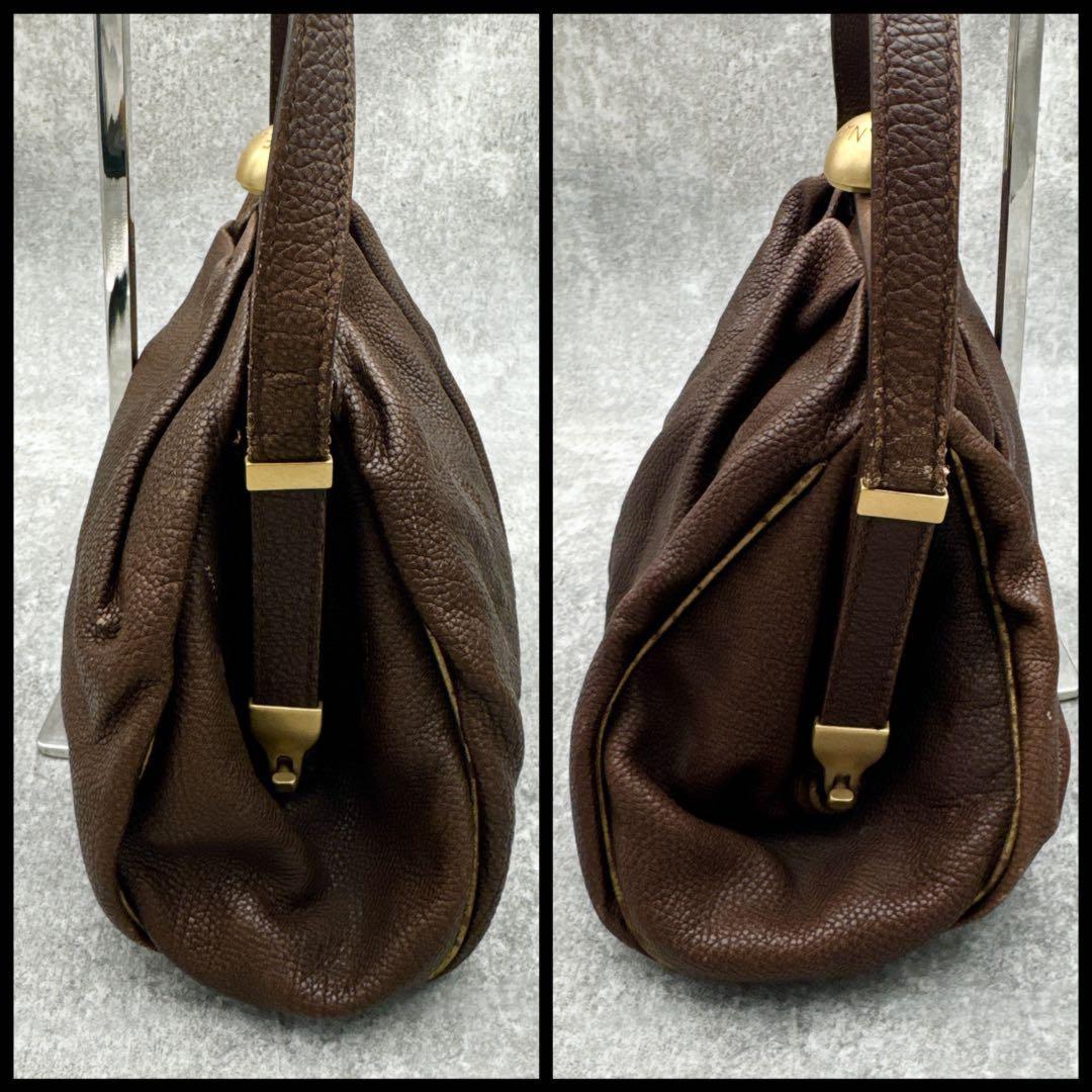 Dolce & Gabbana Shoulder Bag Purse KissLock Leather Brown Authentic