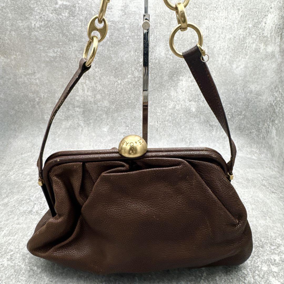 Dolce & Gabbana Shoulder Bag Purse KissLock Leather Brown Authentic