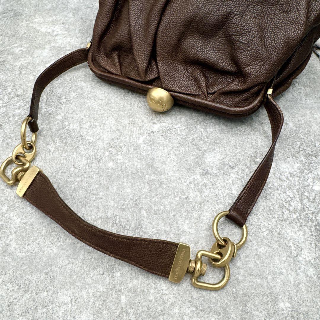Dolce & Gabbana Shoulder Bag Purse KissLock Leather Brown Authentic