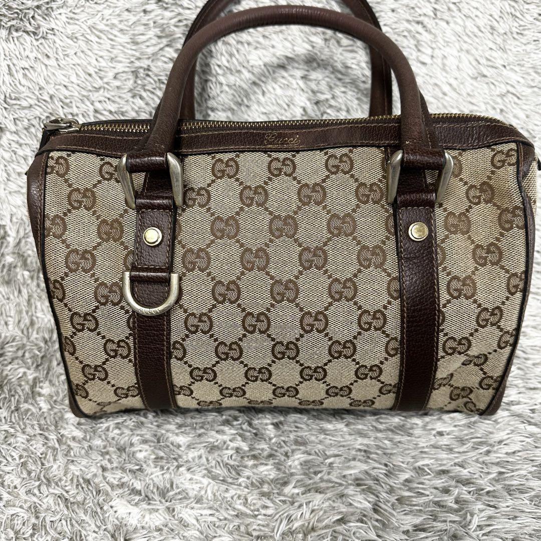GUCCI Mini Boston Bag Hand Tote Purse GG Canvas Leather Brown Beige Authentic