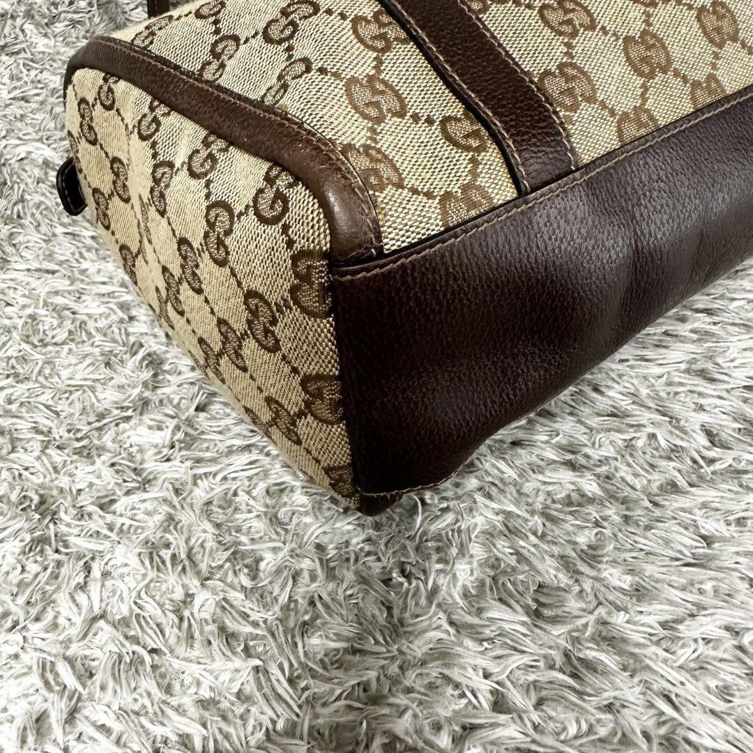 GUCCI Mini Boston Bag Hand Tote Purse GG Canvas Leather Brown Beige Authentic