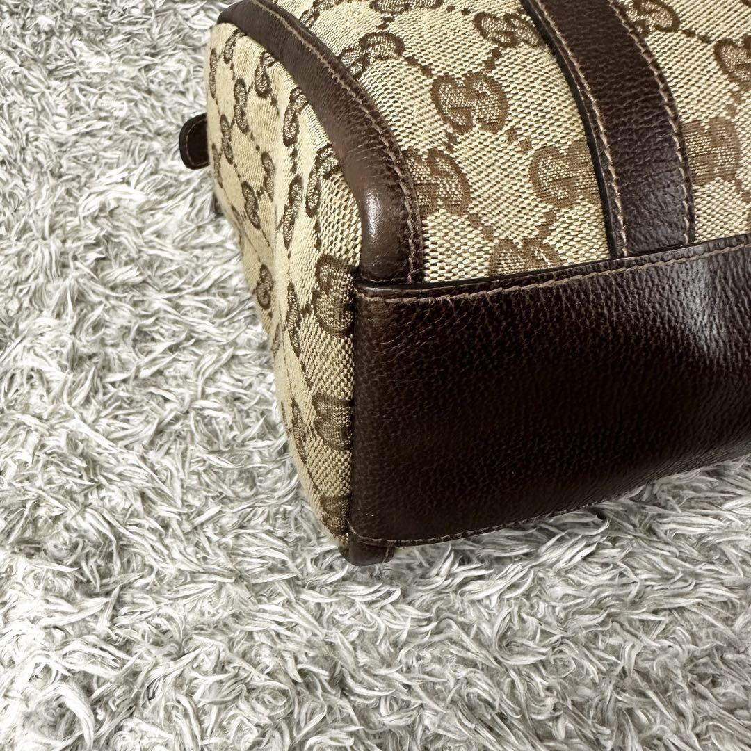 GUCCI Mini Boston Bag Hand Tote Purse GG Canvas Leather Brown Beige Authentic