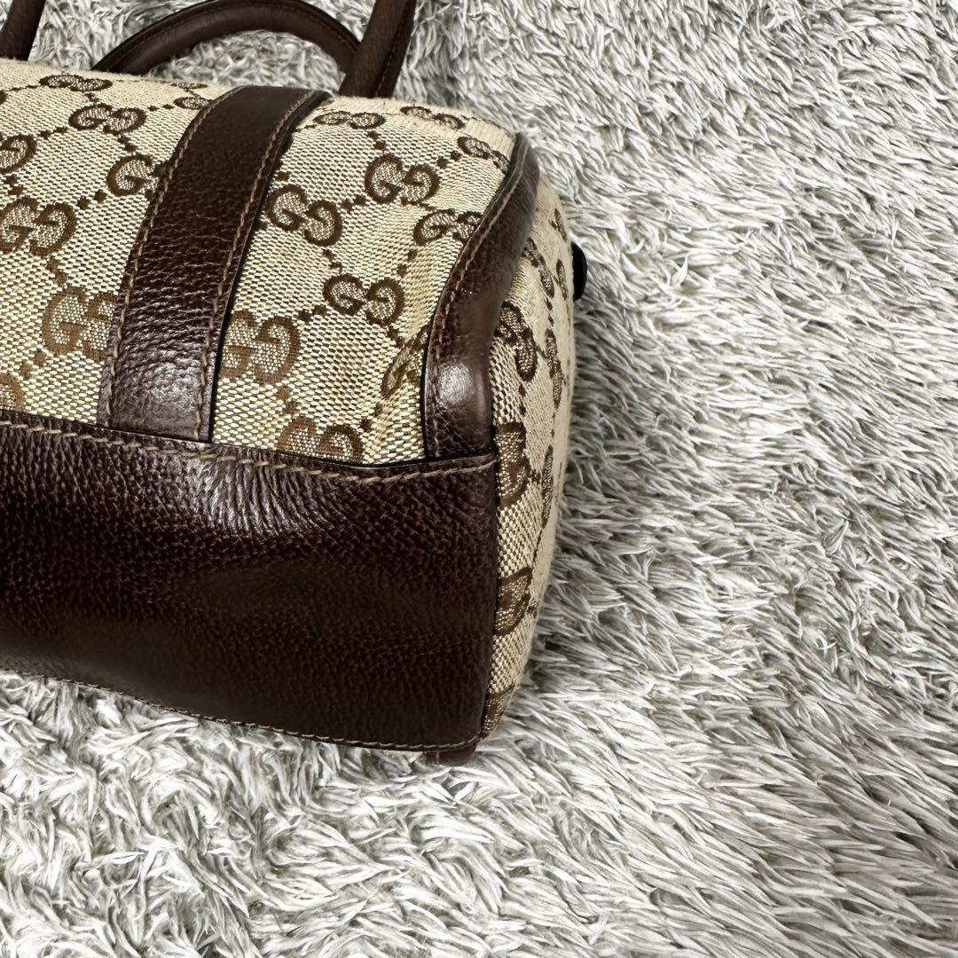 GUCCI Mini Boston Bag Hand Tote Purse GG Canvas Leather Brown Beige Authentic