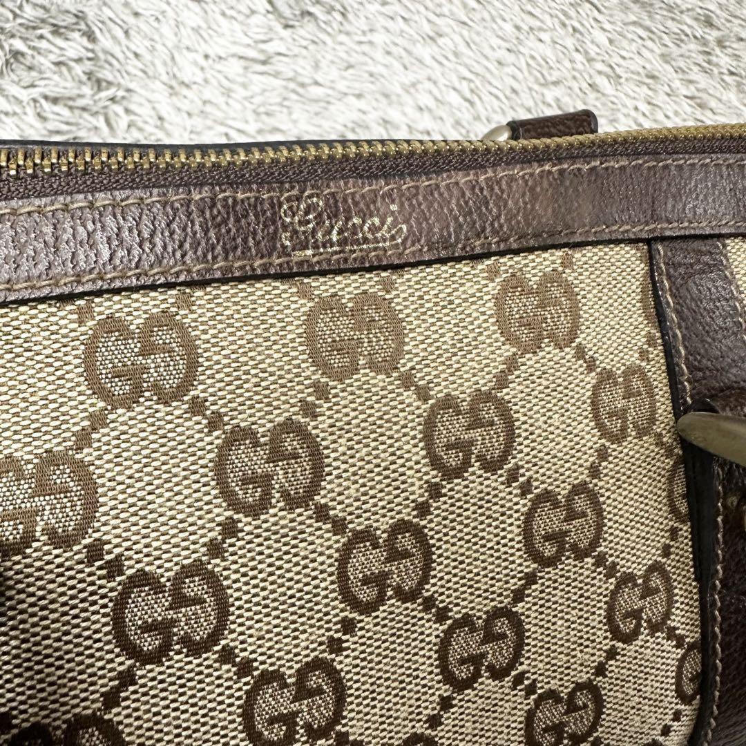 GUCCI Mini Boston Bag Hand Tote Purse GG Canvas Leather Brown Beige Authentic