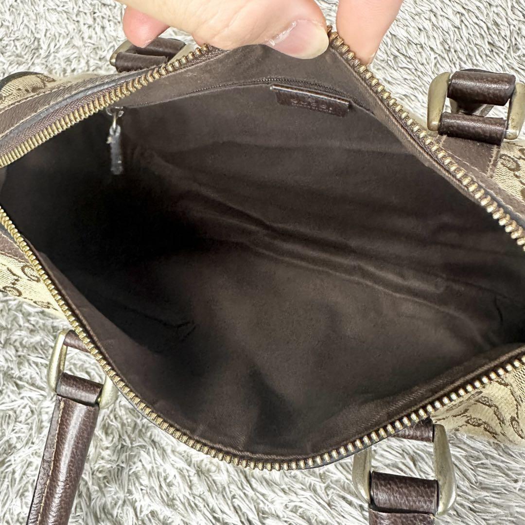 GUCCI Mini Boston Bag Hand Tote Purse GG Canvas Leather Brown Beige Authentic