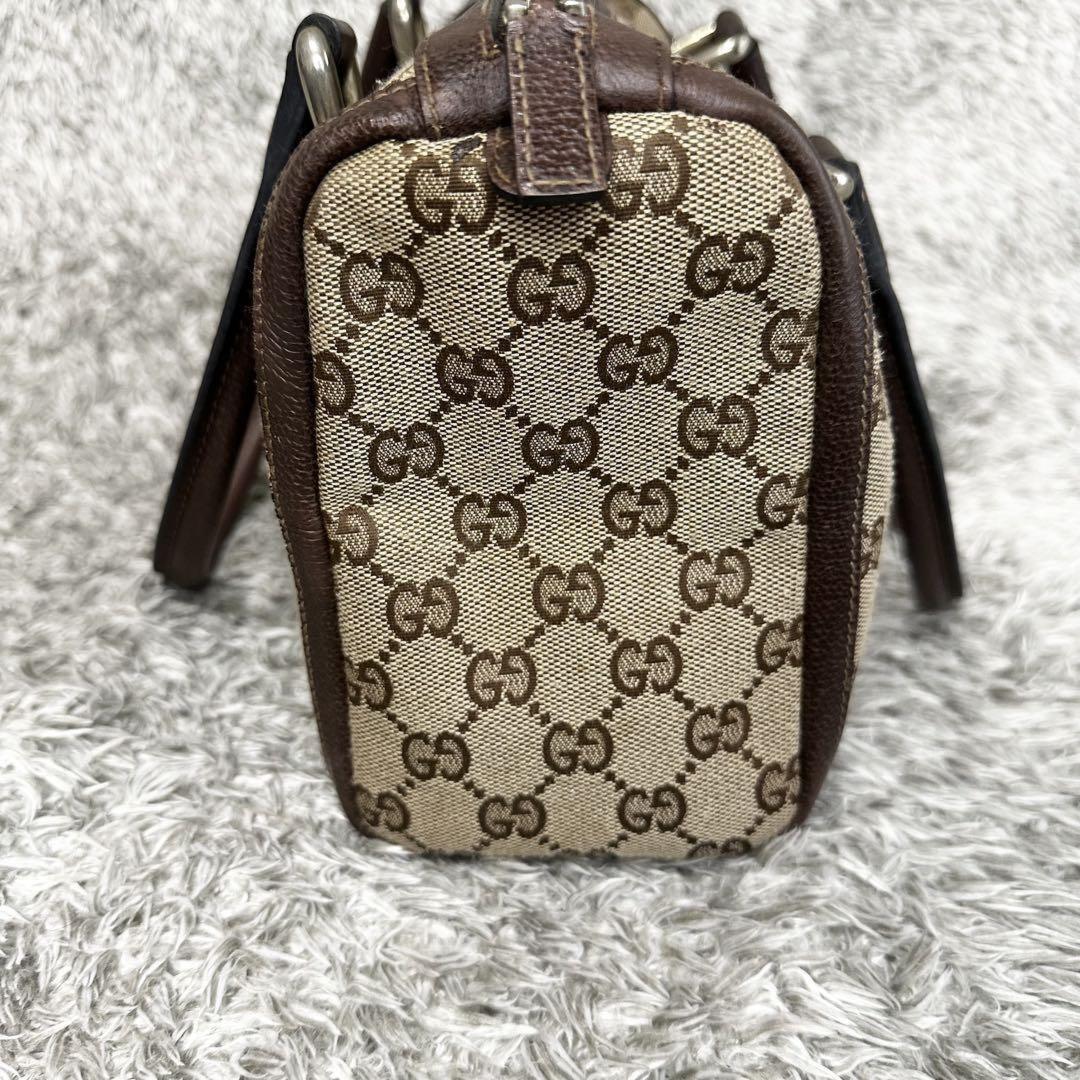 GUCCI Mini Boston Bag Hand Tote Purse GG Canvas Leather Brown Beige Authentic