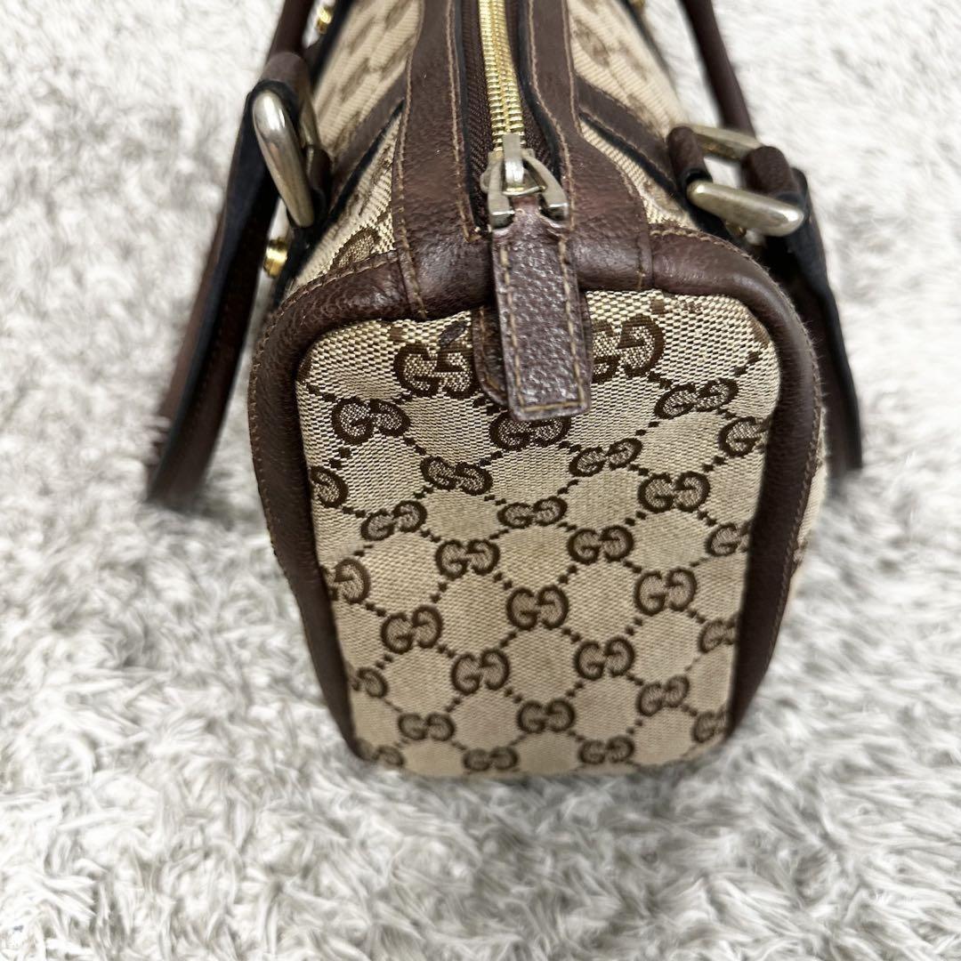 GUCCI Mini Boston Bag Hand Tote Purse GG Canvas Leather Brown Beige Authentic