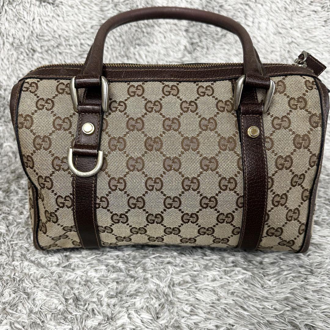 GUCCI Mini Boston Bag Hand Tote Purse GG Canvas Leather Brown Beige Authentic