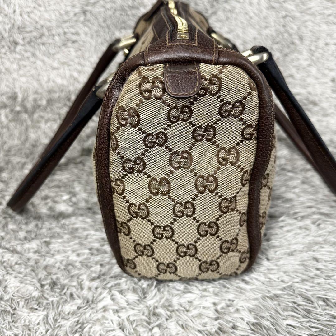GUCCI Mini Boston Bag Hand Tote Purse GG Canvas Leather Brown Beige Authentic