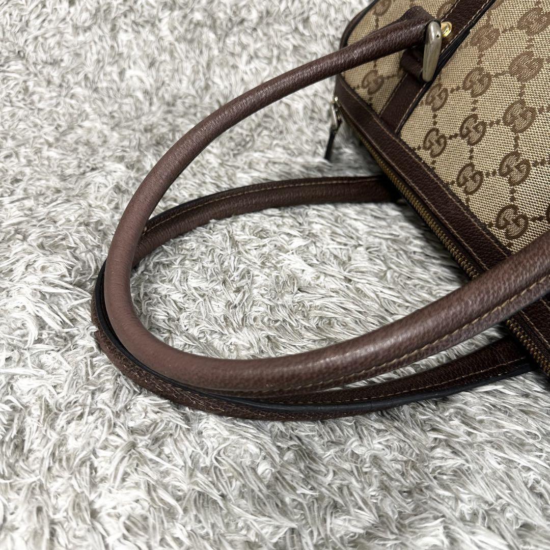 GUCCI Mini Boston Bag Hand Tote Purse GG Canvas Leather Brown Beige Authentic