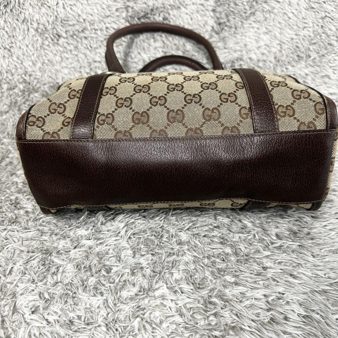 GUCCI Mini Boston Bag Hand Tote Purse GG Canvas Leather Brown Beige Authentic