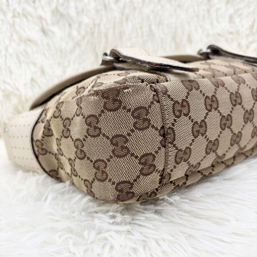 GUCCI Shoulder Bag Purse GG Canvas Leather White Brown Authentic