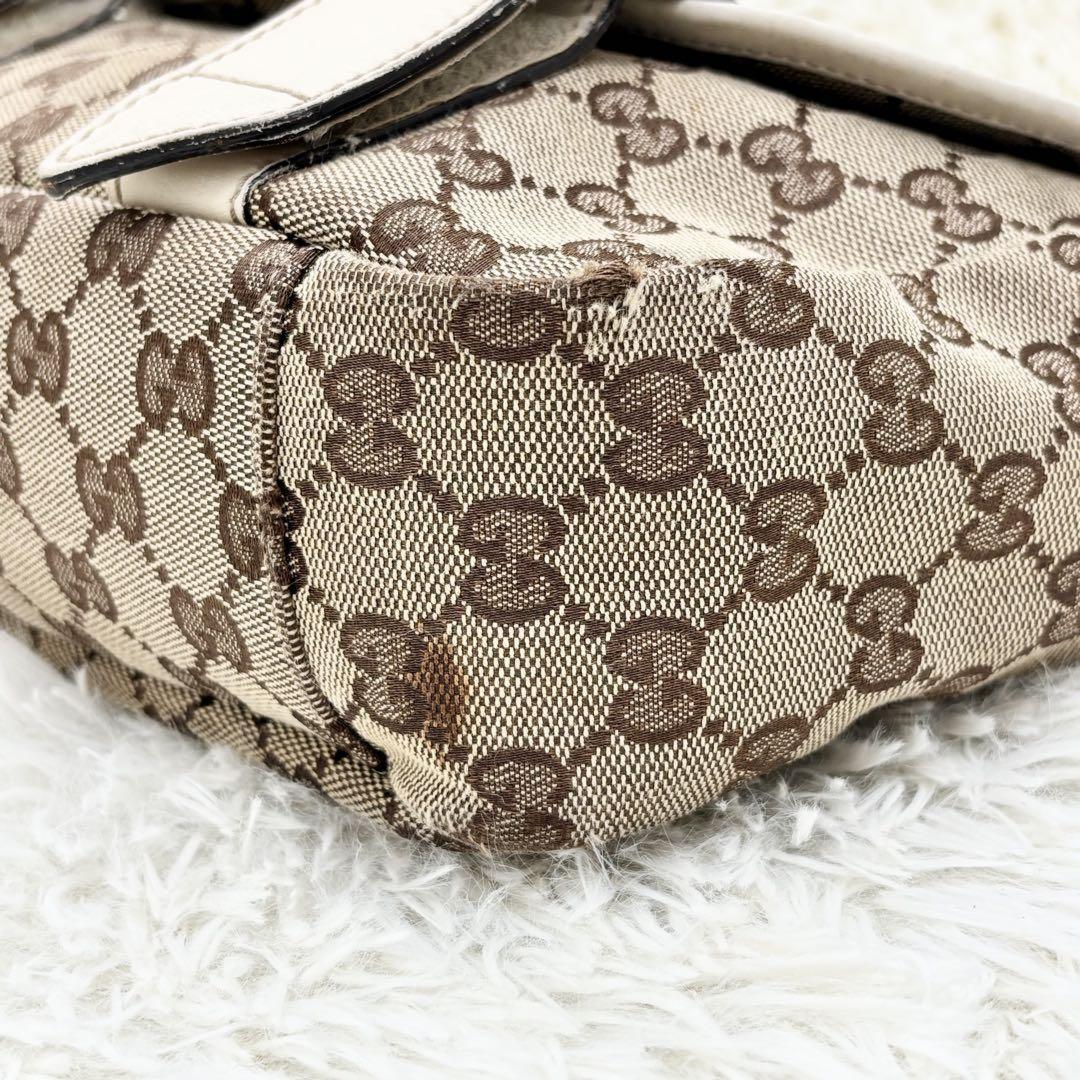 GUCCI Shoulder Bag Purse GG Canvas Leather White Brown Authentic