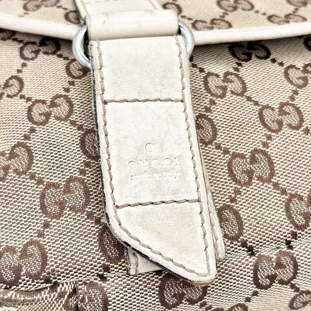 GUCCI Shoulder Bag Purse GG Canvas Leather White Brown Authentic