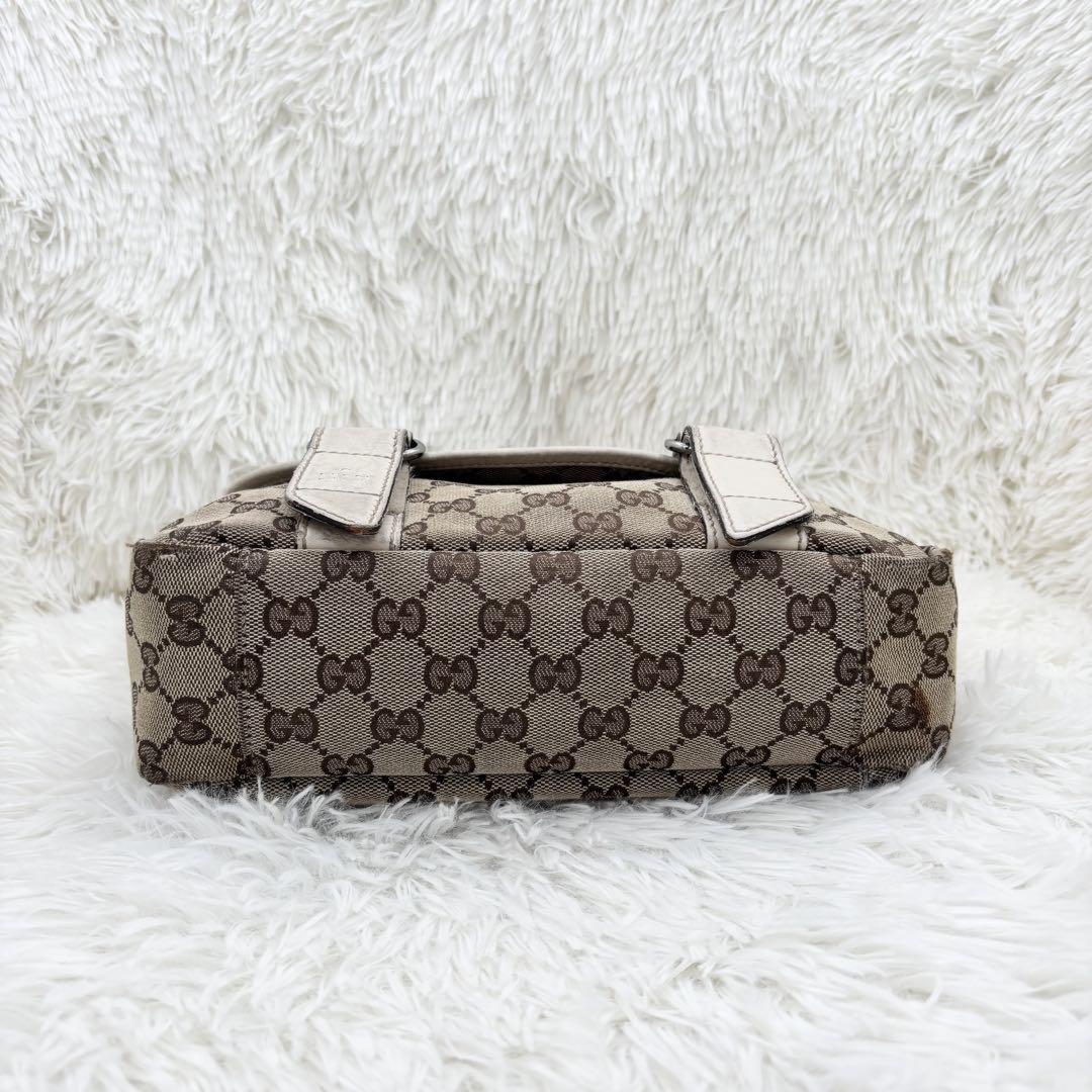 GUCCI Shoulder Bag Purse GG Canvas Leather White Brown Authentic