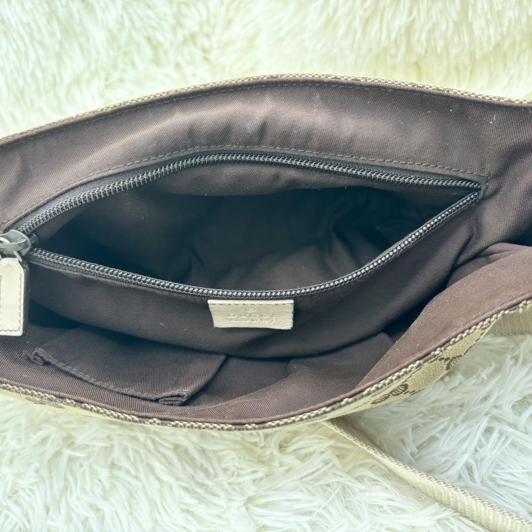 GUCCI Shoulder Bag Purse GG Canvas Leather White Brown Authentic