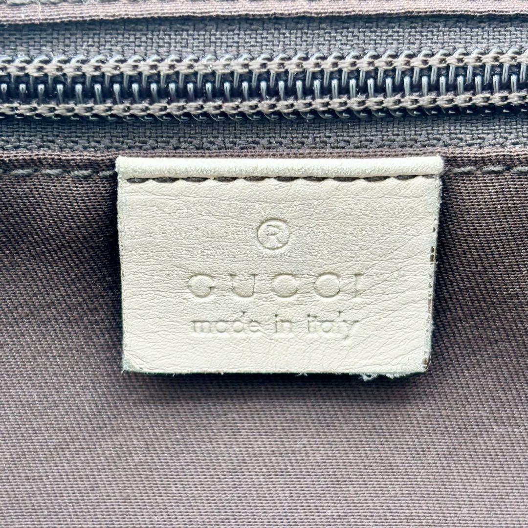 GUCCI Shoulder Bag Purse GG Canvas Leather White Brown Authentic