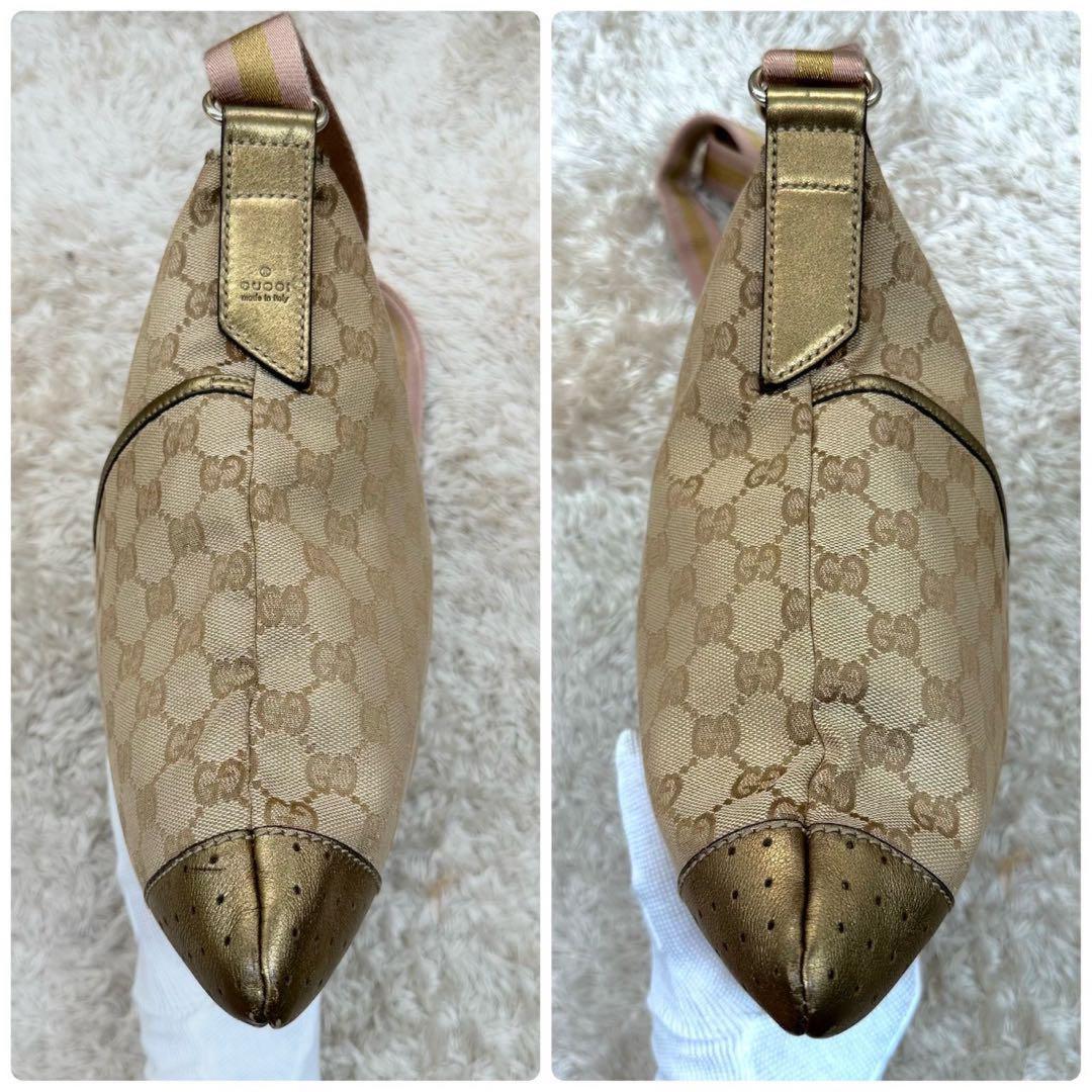 GUCCI Shoulder Bag Purse GG Canvas Leather Beige Gold Authentic
