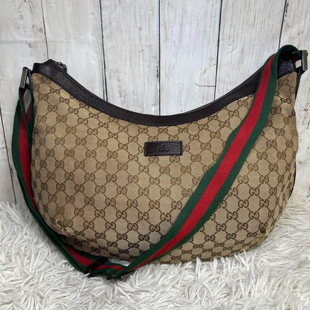 GUCCI Shoulder Bag Purse Sherry Line GG Canvas Brown Authentic